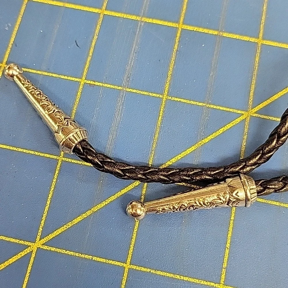 Bolo Gun Pistol Silver Tone Black Braided Pleather Western